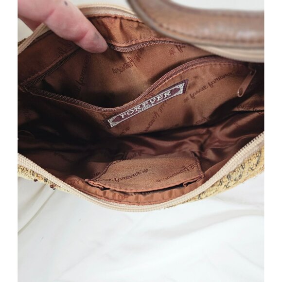 Fossil Forever Brown Tapestry Beaded Handbag Purse - Picture 5 of 8